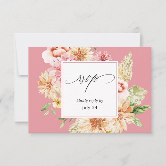 Pink & Peach Floral & Greenery w Meal RSVP 2 Pink (Front)