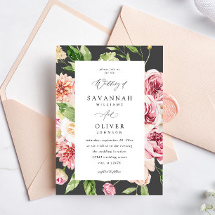 Pink & Peach Floral & Greenery Wedding - Grey V2 Invitation