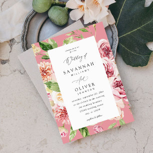 Pink & Peach Floral & Greenery Wedding - Pink V2 Invitation