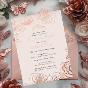 Pink Peach Floral Rose Gold Quinceanera 