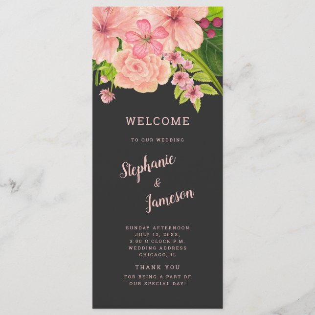 Pink & Peach Floral Wedding Ceremony Program (Front)