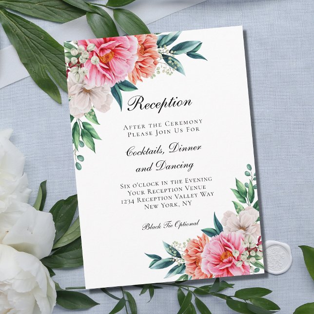 Pink Peach Floral Wedding Reception Enclosure Card (Creator Uploaded)