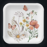 Pink Peach Floral Wildflowers Square Paper Plate<br><div class="desc">She'll love this wildflower design. Cute Boho floral plate for birthday parties, showers, tea parties and other spring and summer events. Lovely feminine watercolor wildflowers make this the perfect party tableware for mum, grandma, brides, and womens birthday parties. The pastel wildflowers and butterfly colours include coral, blush pink, beige, and...</div>