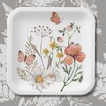 Pink Peach Floral Wildflowers Square Paper Plate<br><div class="desc">She'll love this wildflower design. Cute Boho floral plate for birthday parties, showers, tea parties and other spring and summer events. Lovely feminine watercolor wildflowers make this the perfect party tableware for mum, grandma, brides, and womens birthday parties. The pastel wildflowers and butterfly colours include coral, blush pink, beige, and...</div>
