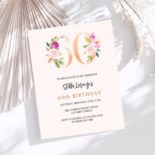 Pink peach florals 60th birthday budget invitation