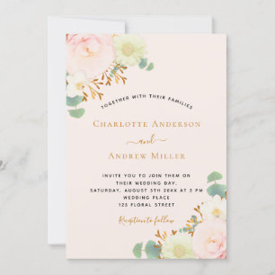 Pink peach florals wedding invitation