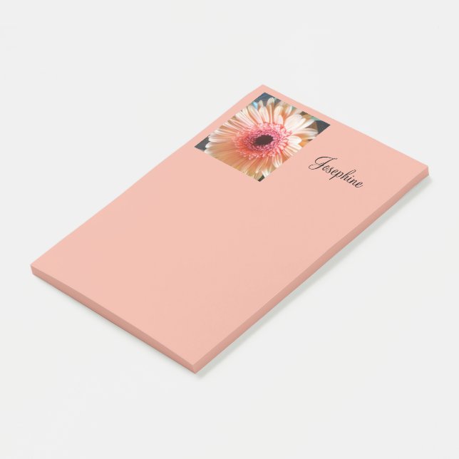 Pink Peach Flower Personalised Post it Notes 4x6 (Angled)