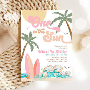 Pink Peach Girl One In The Sun Surf 1st Birthday Invitation