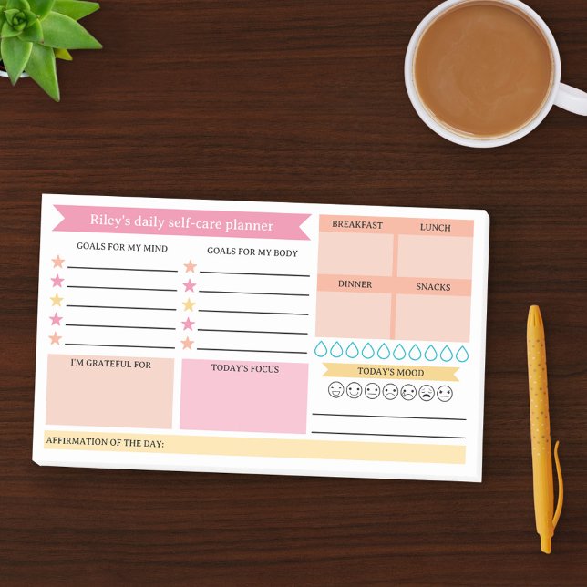 Pink Peach Goals Mood Daily Selfcare Planner Post-it Notes (Creator Uploaded)