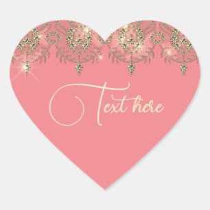 Pink peach gold lace elegant sparkle  heart sticker