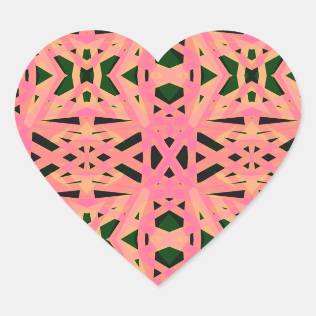Pink Peach Green Art Deco Geometric Pattern Ladies Heart Sticker (Front)
