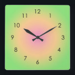 Pink Peach Green Gradient Ombre Aura Square Wall Clock<br><div class="desc">Beautiful digital watercolor  Pink Peach Green gradient ombre design. Gradient summer gifts.</div>