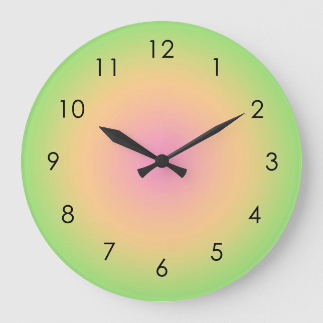 Pink Peach Green Gradient Ombre  Large Clock (Front)
