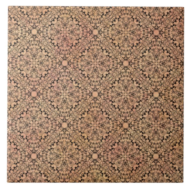 Pink, Peach, Grey, and Black Knit Pattern Ceramic Tile (Front)