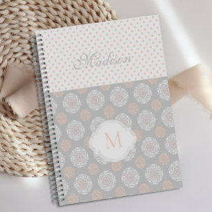 Pink Peach Grey Dots Trendy Monogram Planner