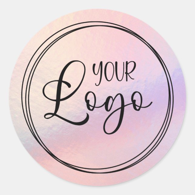 Pink Peach Holographic Gradient Logo Classic Round Sticker (Front)