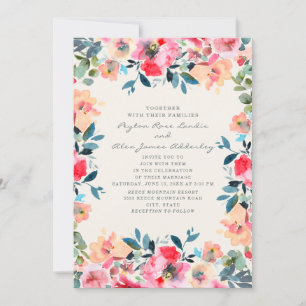 Pink Peach Ivory Spring Floral Wedding Invitation