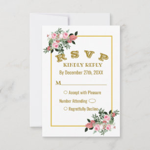 Pink Peach Magnolia Floral Wedding RSVP Card B