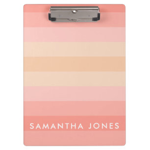 Pink Peach Ombre Simple Stripe Personalize Name Clipboard