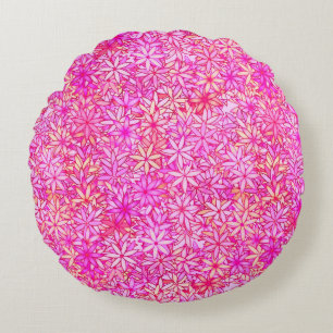 pink, peach, orchid and coral flowers round cushion