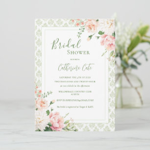 Pink Peach Pastel Floral Elegant Bridal Shower Invitation