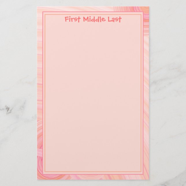 Pink Peach Pastel Spirals Girly Template Stationery (Front)