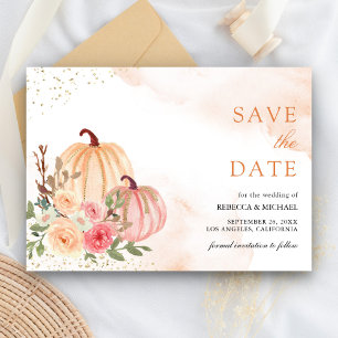 Pink Peach Pumpkin Floral Wedding Save The Date
