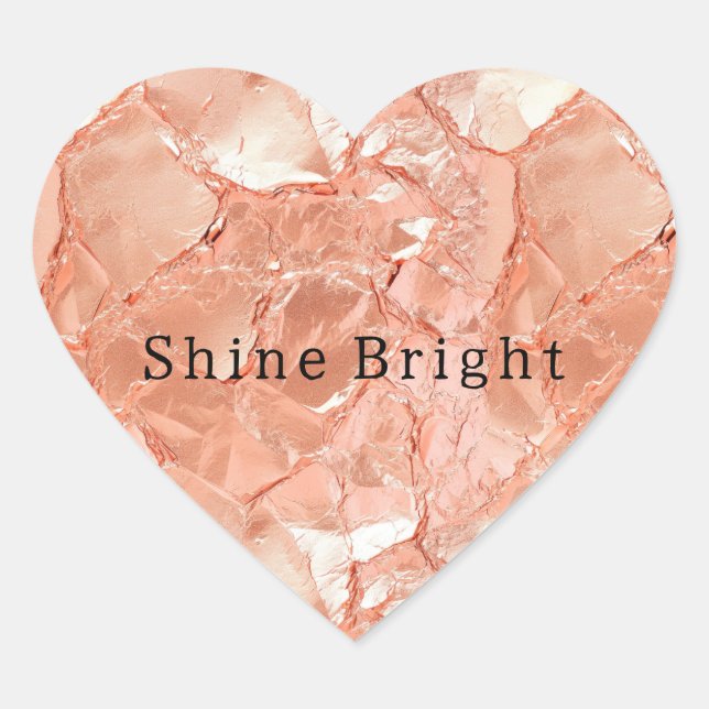 Pink Peach Rose Gold Glam Heart Sticker (Front)