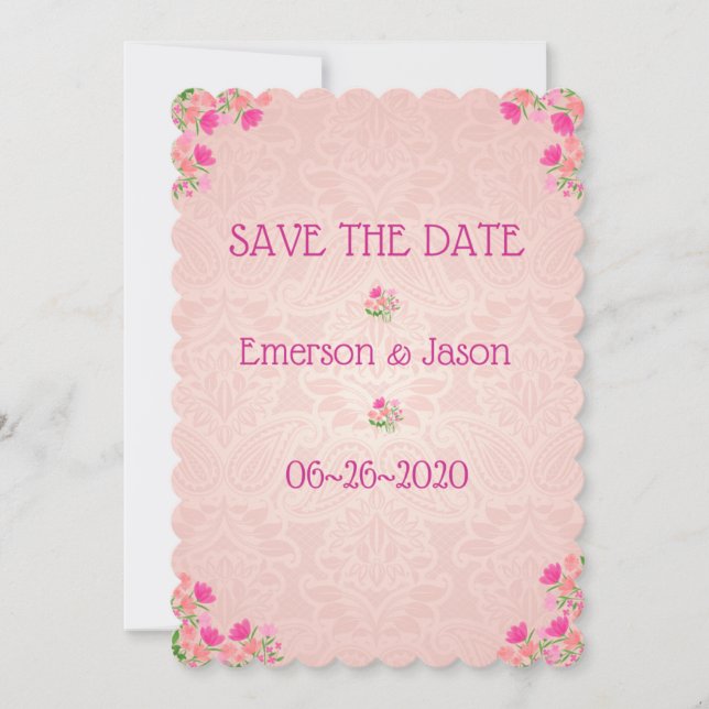Pink & Peach Scalloped Save The Date (Front)