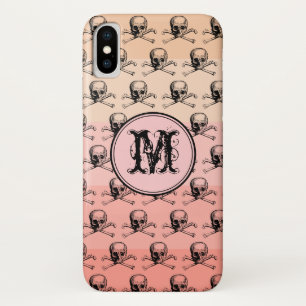 Pink Peach Skull Halloween Personalised Monogram iPhone X Case