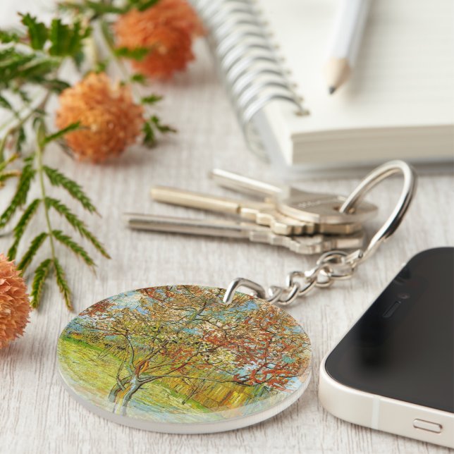 Pink Peach Tree in Blossom by Vincent van Gogh Key Ring (Front Right)