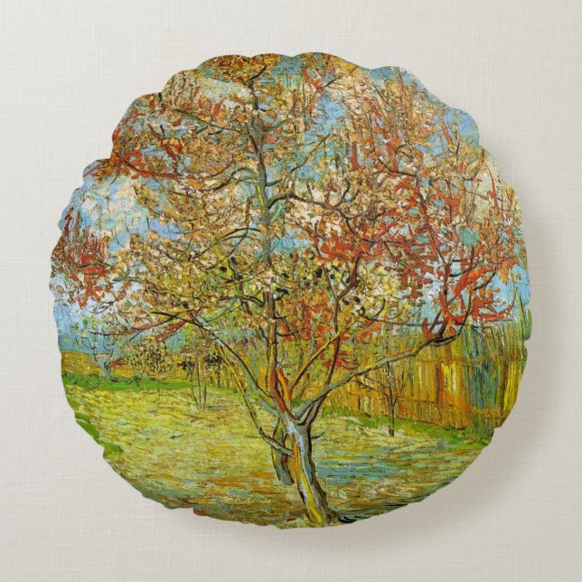 Pink Peach Tree in Blossom by Vincent van Gogh Round Cushion (Front)