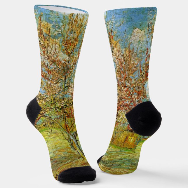 Pink Peach Tree in Blossom by Vincent van Gogh Socks (Angled)