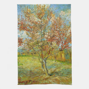 Pink Peach Tree in Blossom by Vincent van Gogh Tea Towel