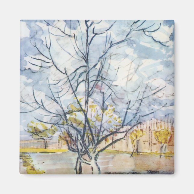 Pink Peach Tree Van Gogh Fine Art Magnet (Front)