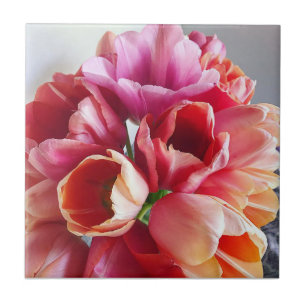 Pink & Peach Tulip Bouquet Ceramic Tile
