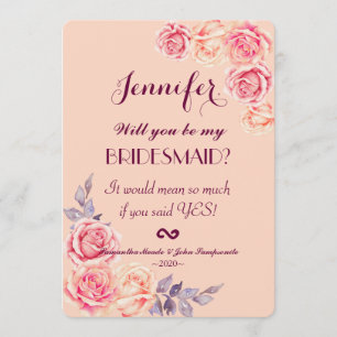 Pink Peach Watercolor Roses Bridesmaids Invitation
