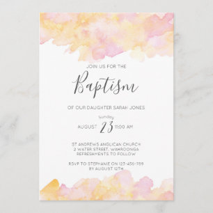 Pink & Peach watercolour Baptism invitation