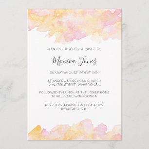 Pink & Peach watercolour Christening invitation