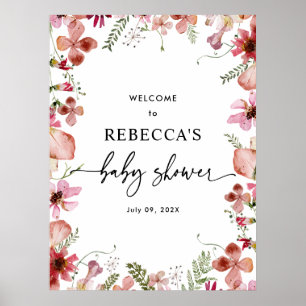 Pink Peach Wildflowers Baby Shower Welcome Posters