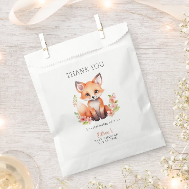 Pink Peach Woodland Fox Baby Shower Favor Bag (Clipped)