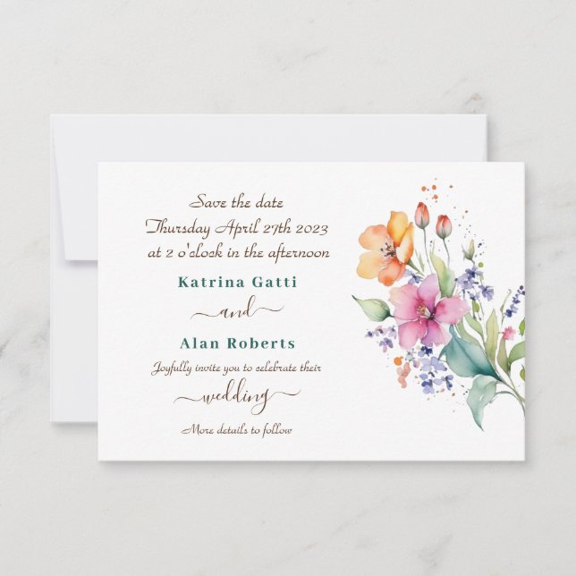 Pink Peach Yellow Blooms Save The Date Card (Front)