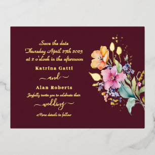 Pink Peach Yellow Blooms Save The Date Foil Card