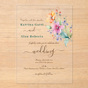 Pink Peach Yellow Blooms Wedding Invitation