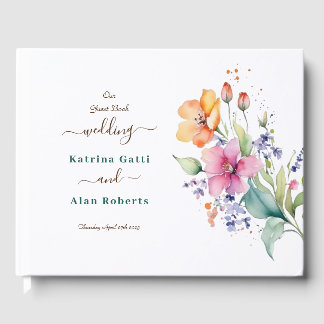 Pink Peach Yellow Blooms Wedding Invitation Guest Book