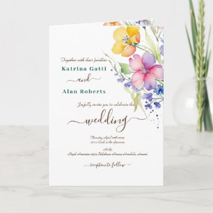 Pink Peach Yellow Blooms Yellow Folded Invitation