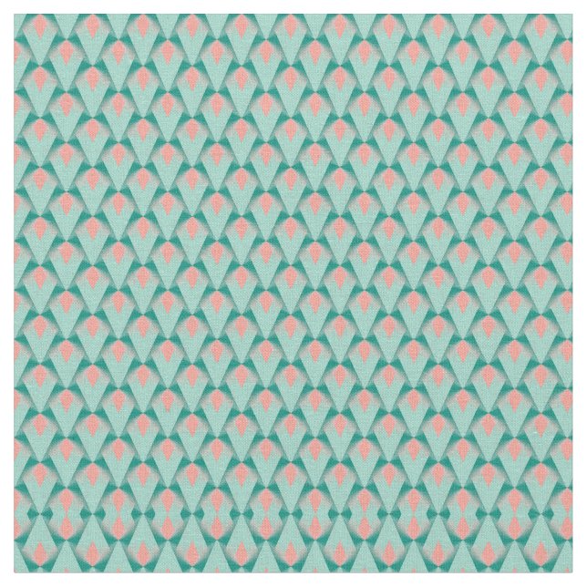 Pink Peach Yukka And Green Art Deco Pattern Fabric (Close Up)