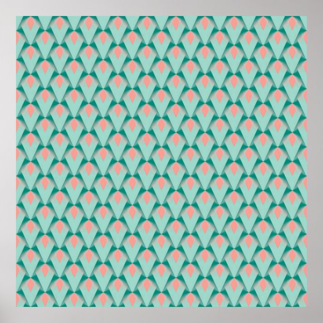 Pink Peach Yukka And Green Art Deco Pattern Poster (Front)