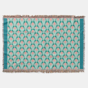 Pink Peach Yukka And Green Art Deco Pattern Throw Blanket