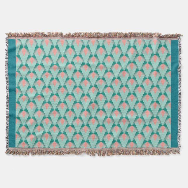 Pink Peach Yukka And Green Art Deco Pattern Throw Blanket (Front)
